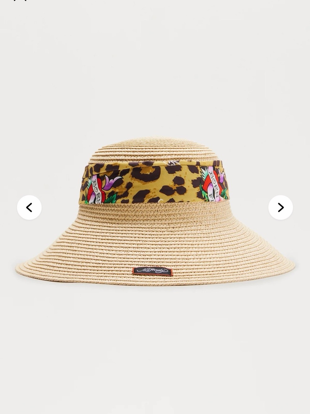 Wide Brim Straw Sun Hat with Leopard Print Band